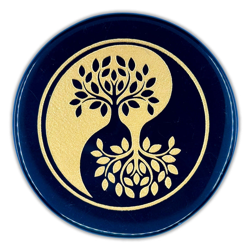 Black Obsidian Engraved Charging Plate - Double Tree Design