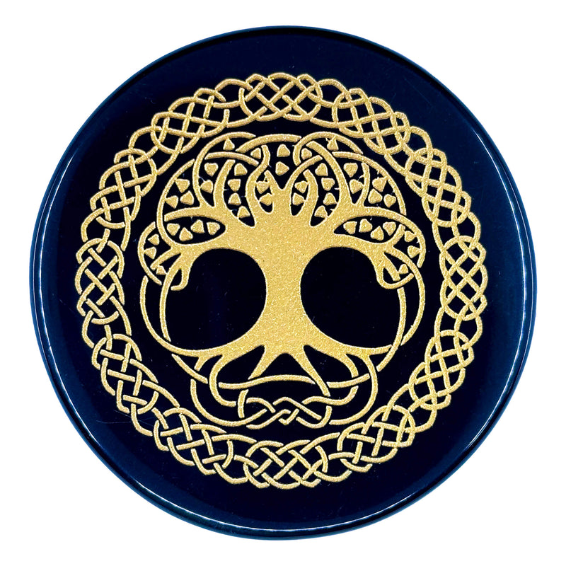 Black Obsidian Engraved Charging Plate - Enchanted Tree of Life Design