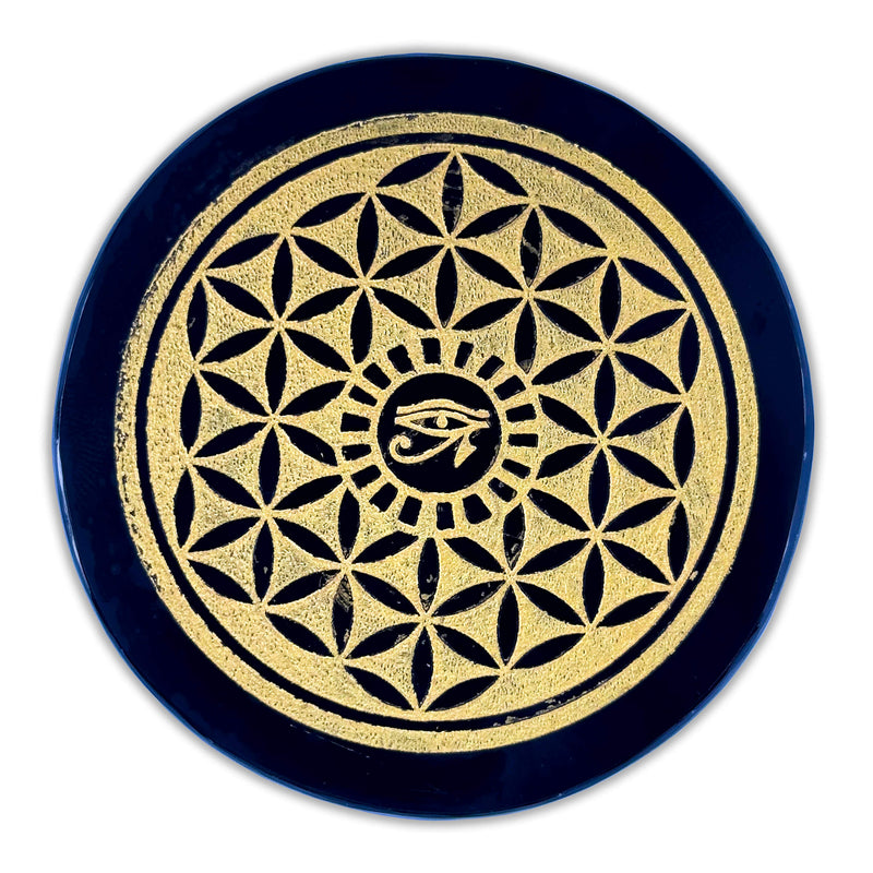 Black Obsidian Engraved Charging Plate - Eye of Horus Design