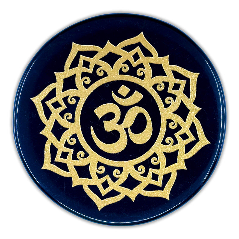 Black Obsidian Engraved Charging Plate - Om Design