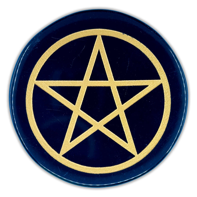 Black Obsidian Engraved Charging Plate - Pentagram Design