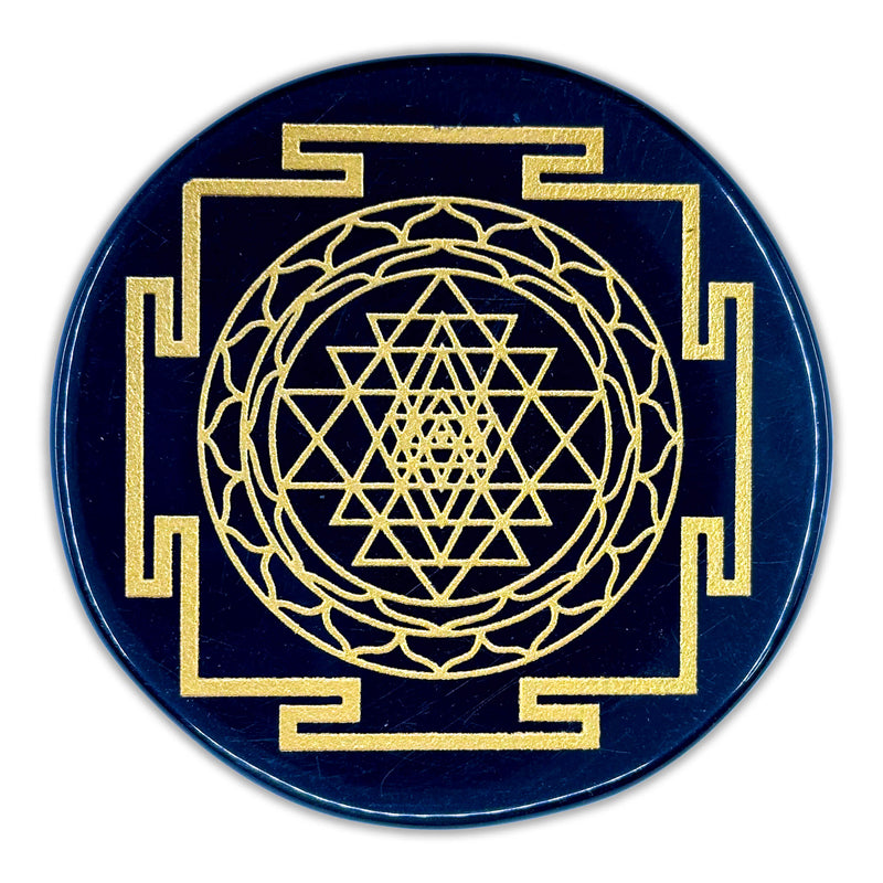 Black Obsidian Engraved Charging Plate - Shriyantra Design