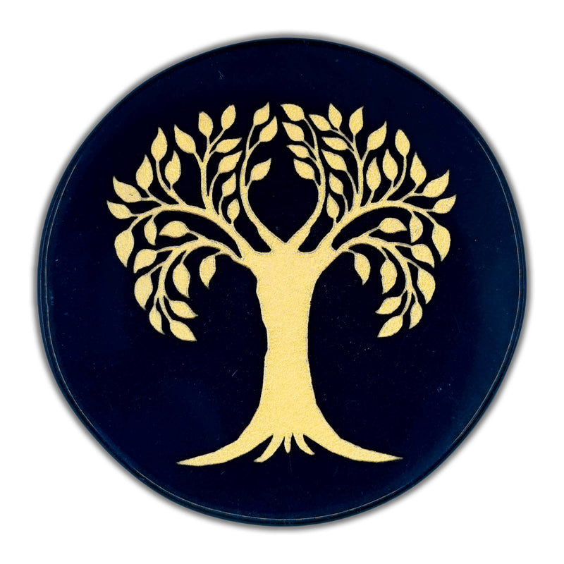 Black Obsidian Engraved Charging Plate - Tree of Life Design