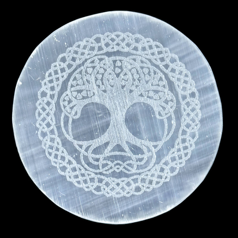 Selenite Engraved Charging Plate - Enchanted Tree of Life Design