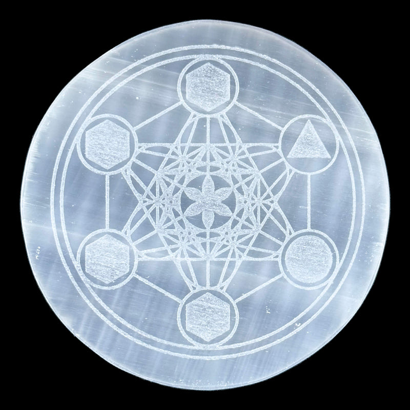 Selenite Engraved Charging Plate - Metatron Design