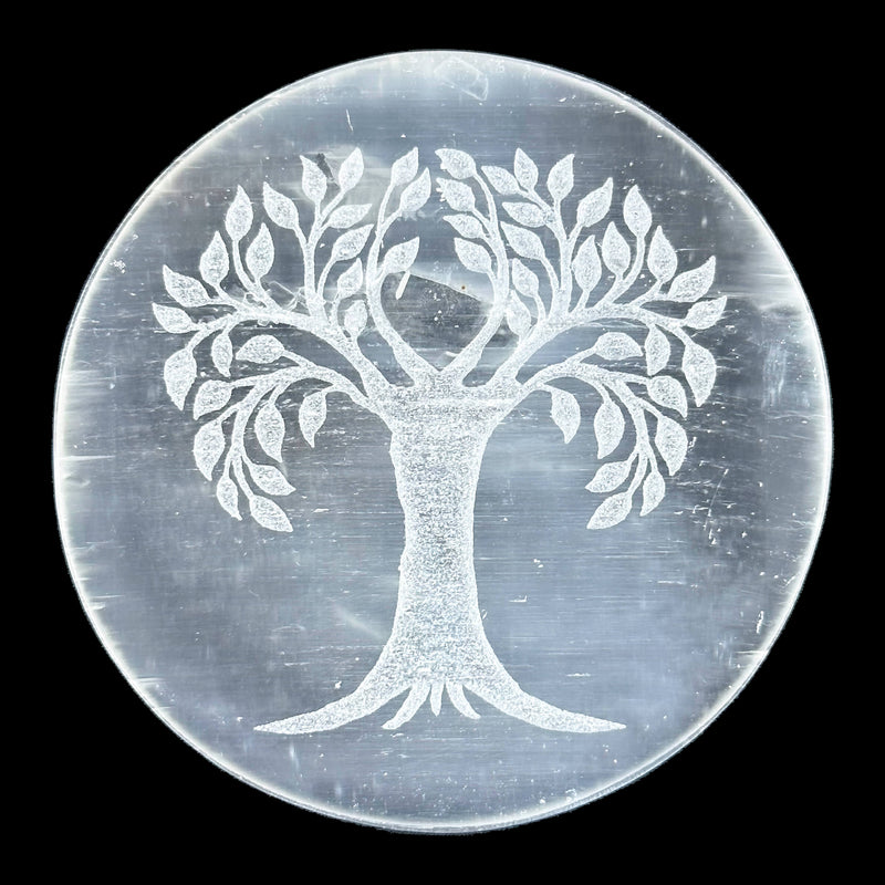Selenite Engraved Charging Plate - Tree of Life Design