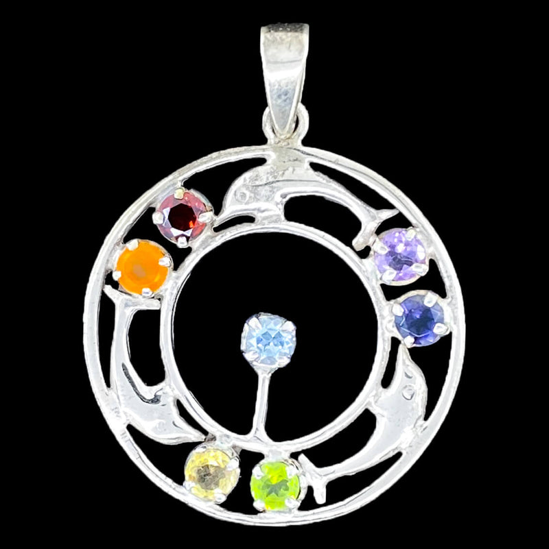 3 Dolphin Circle Chakra Silver Pendant