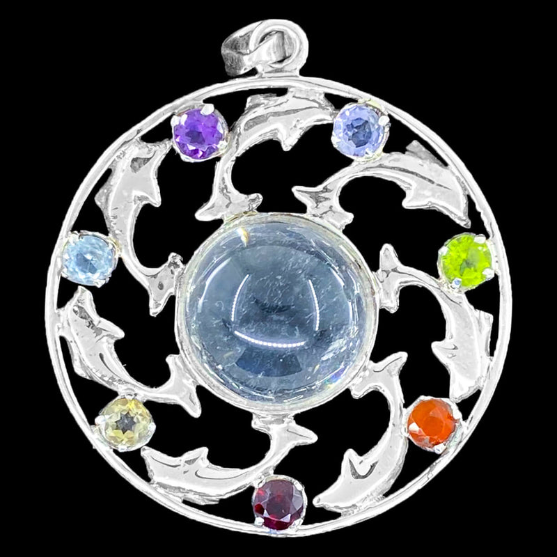7 Dolphin Circle Chakra Silver Pendant