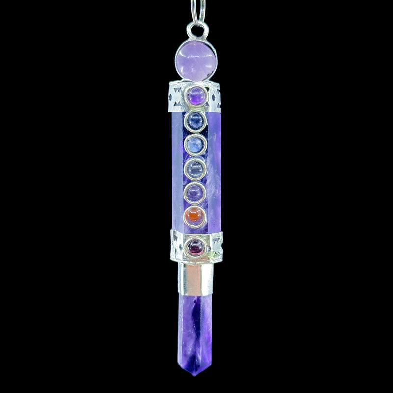 Mini Wand Pendulum with 7 Chakra Cabochons - Amethyst