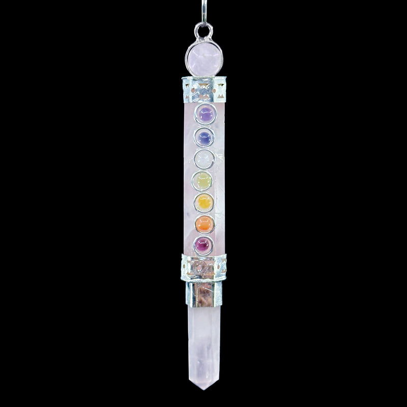 Mini Wand Pendulum with 7 Chakra Cabochons - Rose Quartz