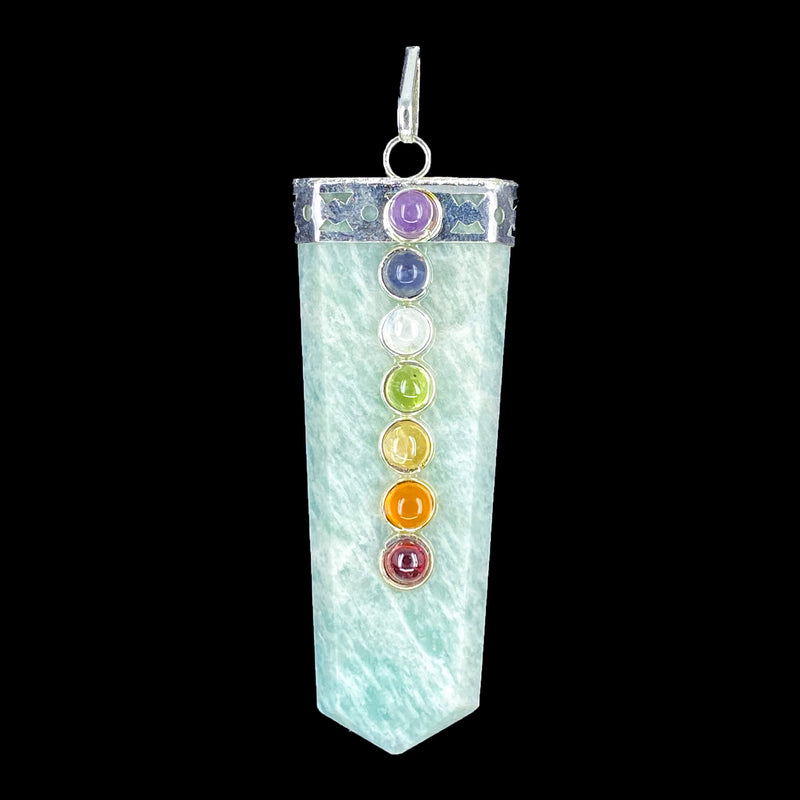 Flat Pencil Pendant With Chakra Cabochons - Amazonite