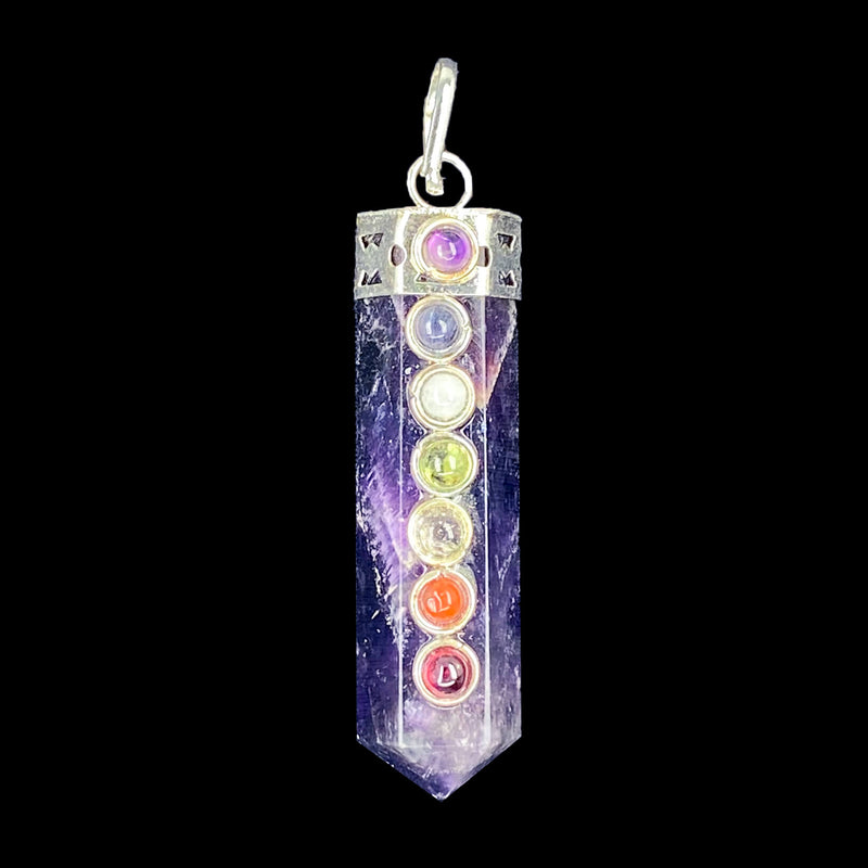 Cap Pencil Pendant with Chakra Cabochons - Amethyst