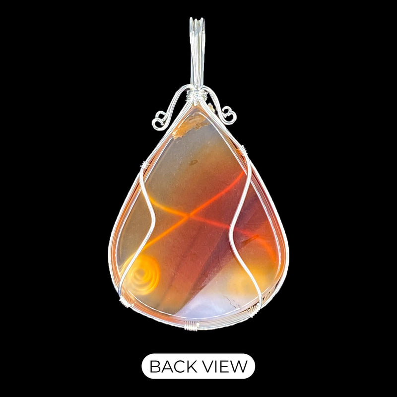 Cabochon Wire Wrap Pendant - Orange Agate