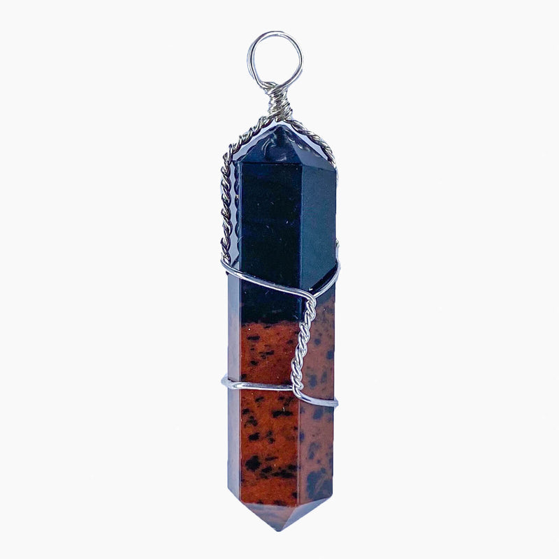 Double Terminated Wire Wrap Pencil Pendant - Mahogany Obsidian