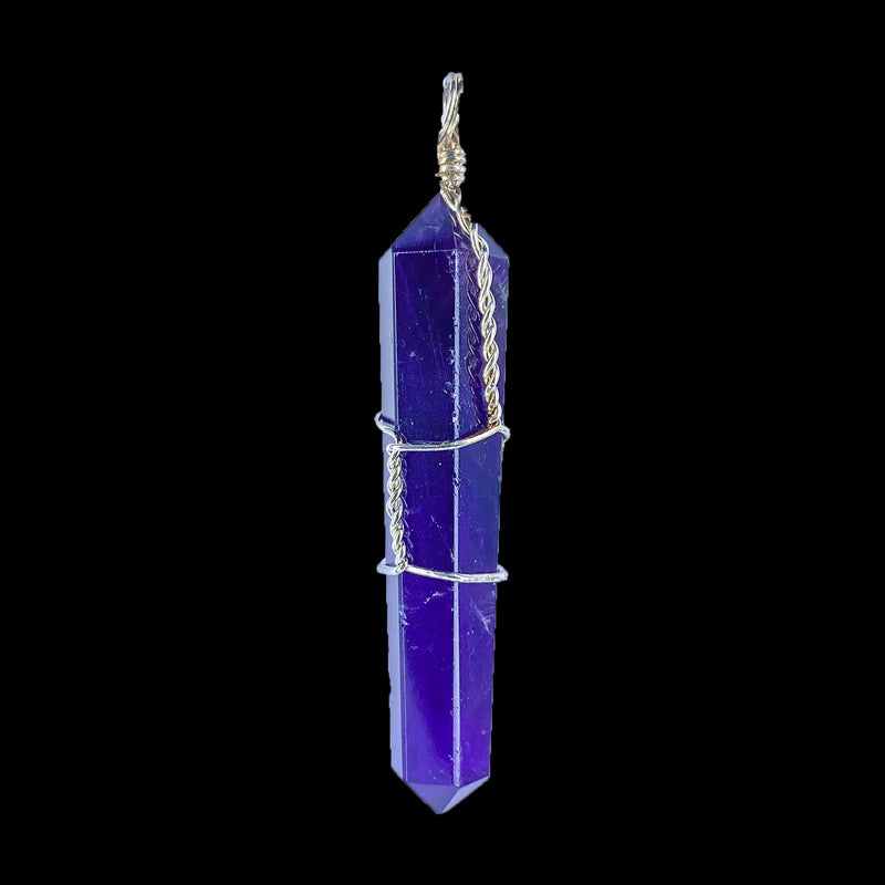 Double Terminated Wire Wrap Pencil Pendant - Amethyst