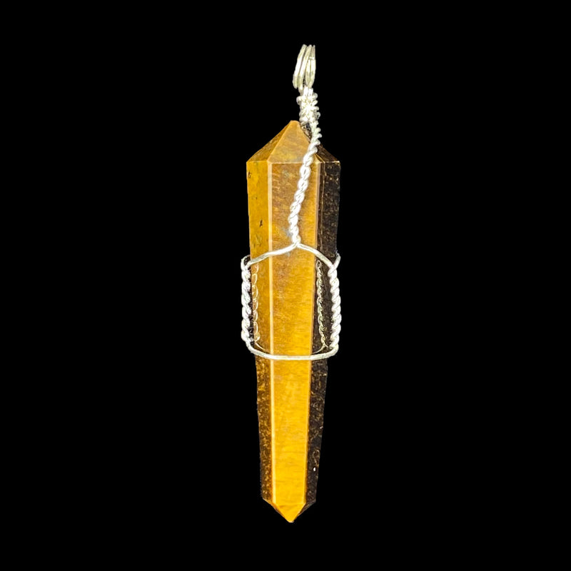 Double Terminated Wire Wrap Pencil Pendant - Tiger Eye