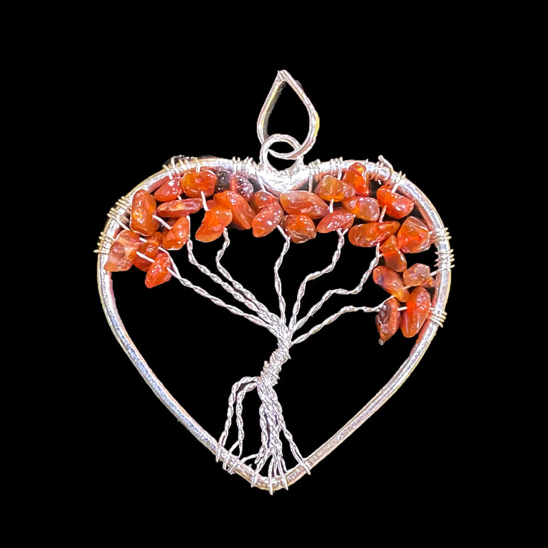 Heart Shape Tree of Life Pendant - Carnelian