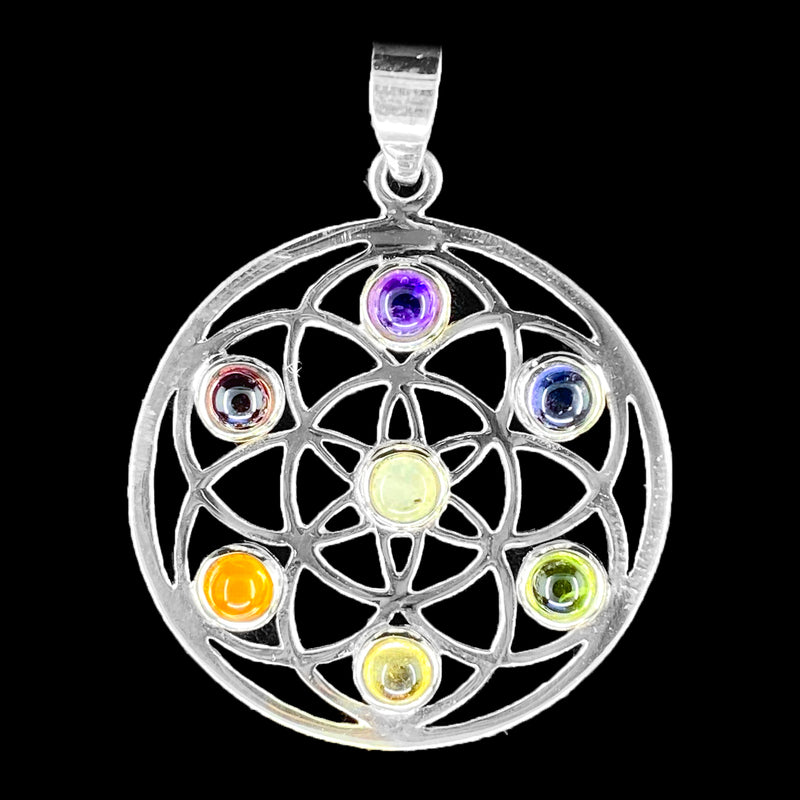 Mandala - Flower of Life Chakra Silver Pendant