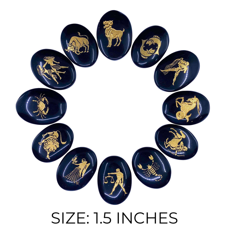Black Obsidian - Engraved Zodiac Signs Set