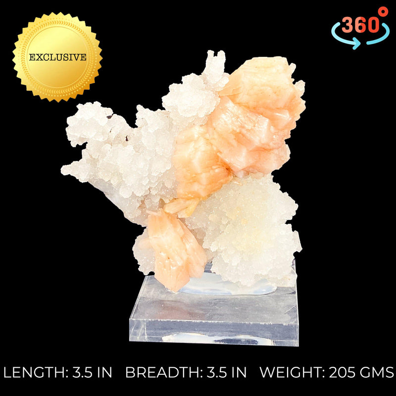 Peach Stilbite Fan on Grey Chalcedony