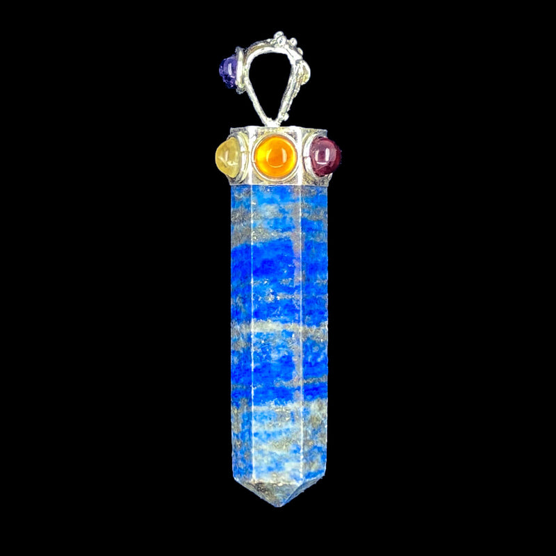 Cap Pencil Pendant with 7 Chakra Cabochons on Cap - Lapis