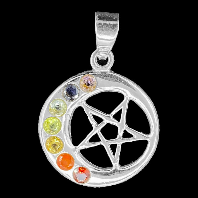 Moon with Star Chakra Silver Pendant