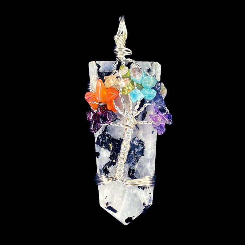 Flat Pencil Chakra Tree Pendant - Moonstone