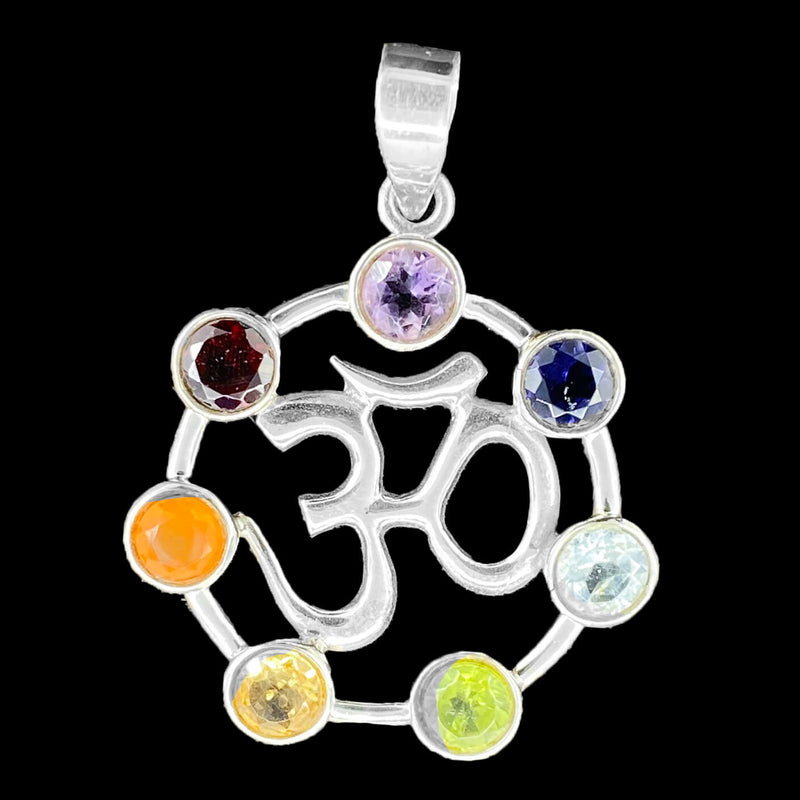 Om Circle Chakra Silver Pendant