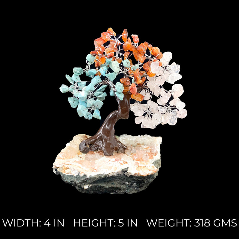 Rose Quartz Carnelian and Turquoise Tree on Mineral Base