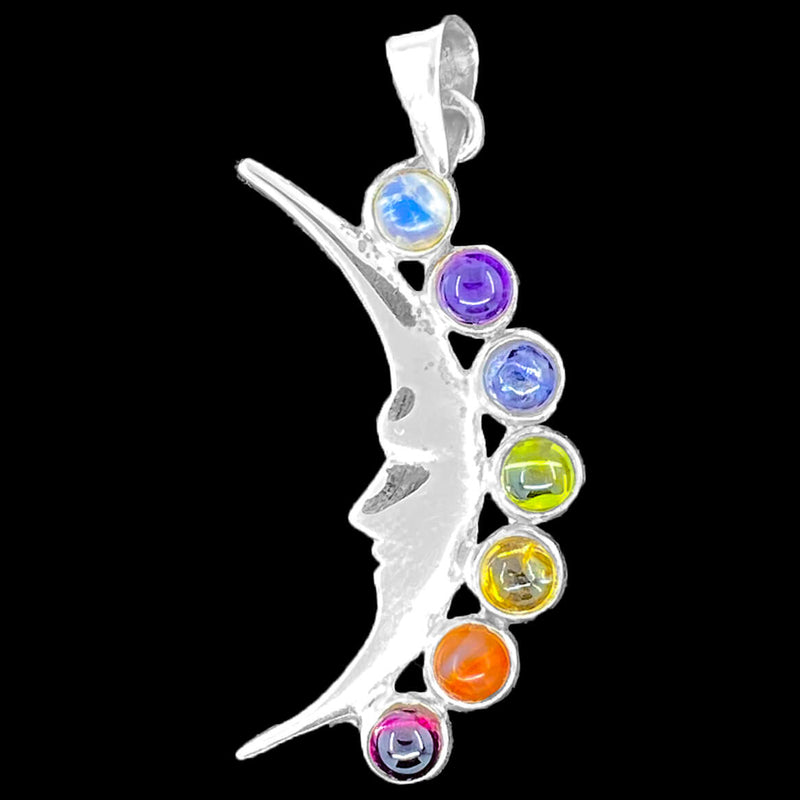 Smiling Moon Chakra Silver Pendant