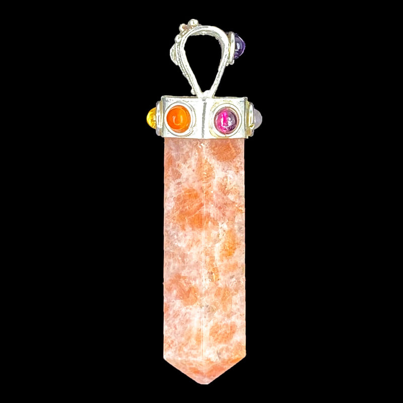 Cap Pencil Pendant With 7 Chakra Cabochons on Cap - Sunstone