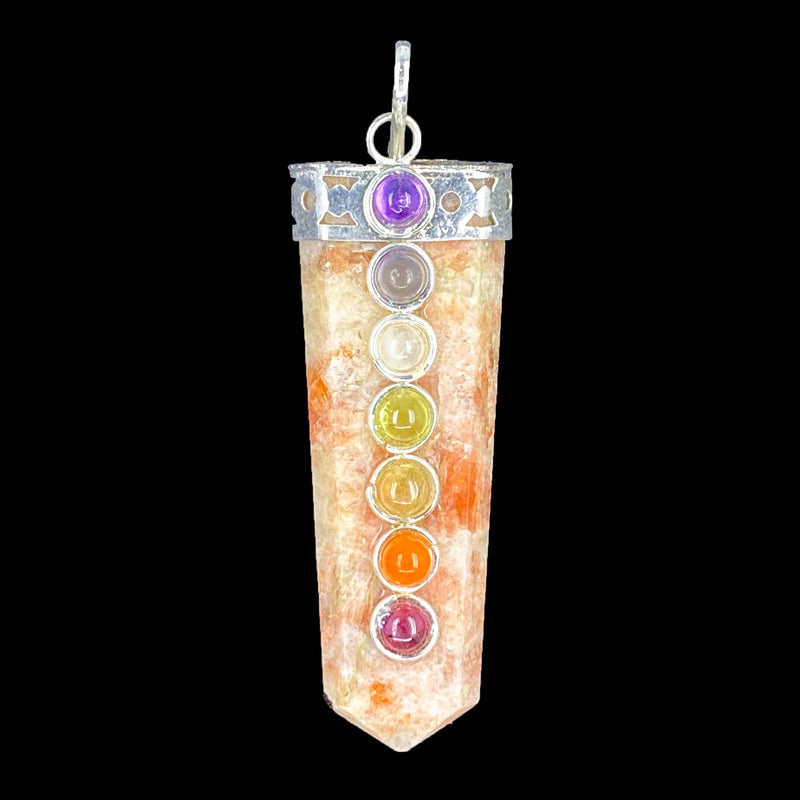 Flat Pencil Pendant With Chakra Cabochons - Sunstone