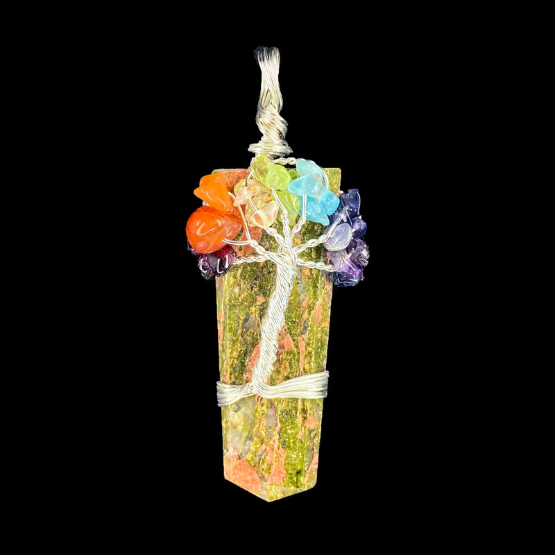Flat Pencil Chakra Tree Pendant - Unakite