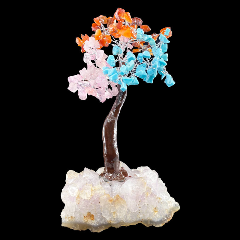 Rose Carnelian Turquoise Combo Tree on Mineral Base